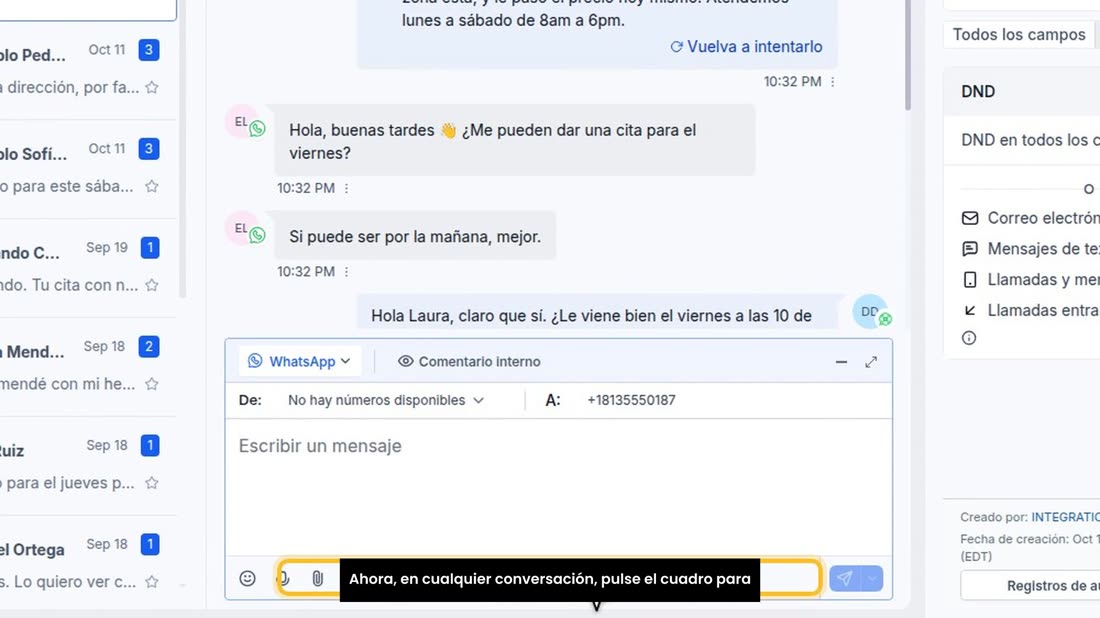 Ahora, en cualquier conversación, pulse el cuadro para escribir.