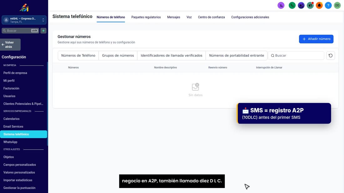 Ahora, lo importante para los mensajes de texto. Para mandar SMS a clientes de Estados Unidos, antes hay que registrar s